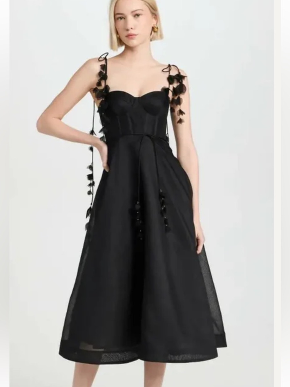 Zimmermann Black Floral-Trim Midi Dress